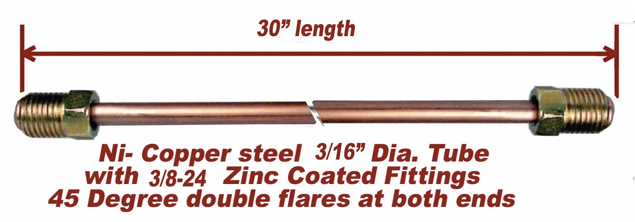 3/16" x 6-72" Nickel- Copper Brake Line 3/8-24 Inverted Flare Tube Nuts