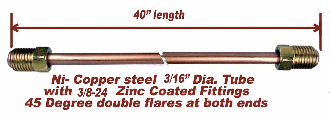 3/16" x 6-72" Nickel- Copper Brake Line 3/8-24 Inverted Flare Tube Nuts
