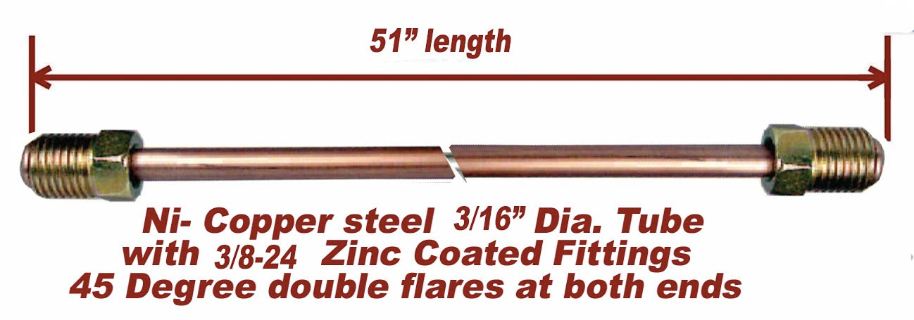 3/16" x 6-72" Nickel- Copper Brake Line 3/8-24 Inverted Flare Tube Nuts
