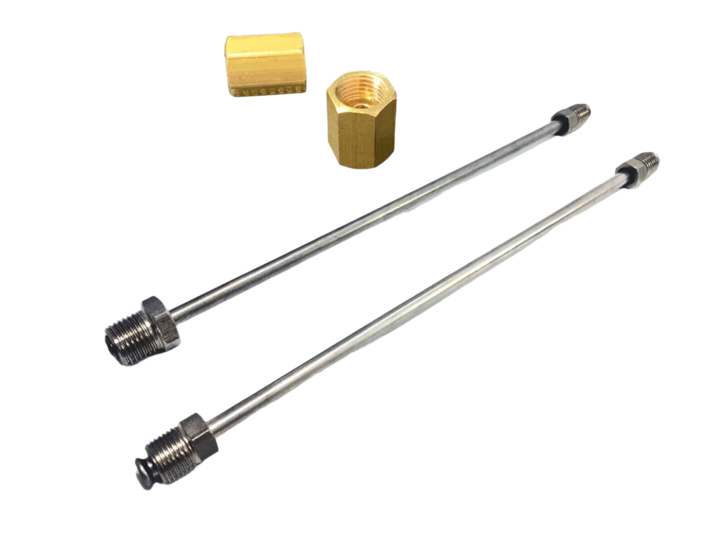 Ford M/C SS Brake Line Adapters 3/8-24 to 1/2-20 & 7/16-24 Inv. Flare w/unions