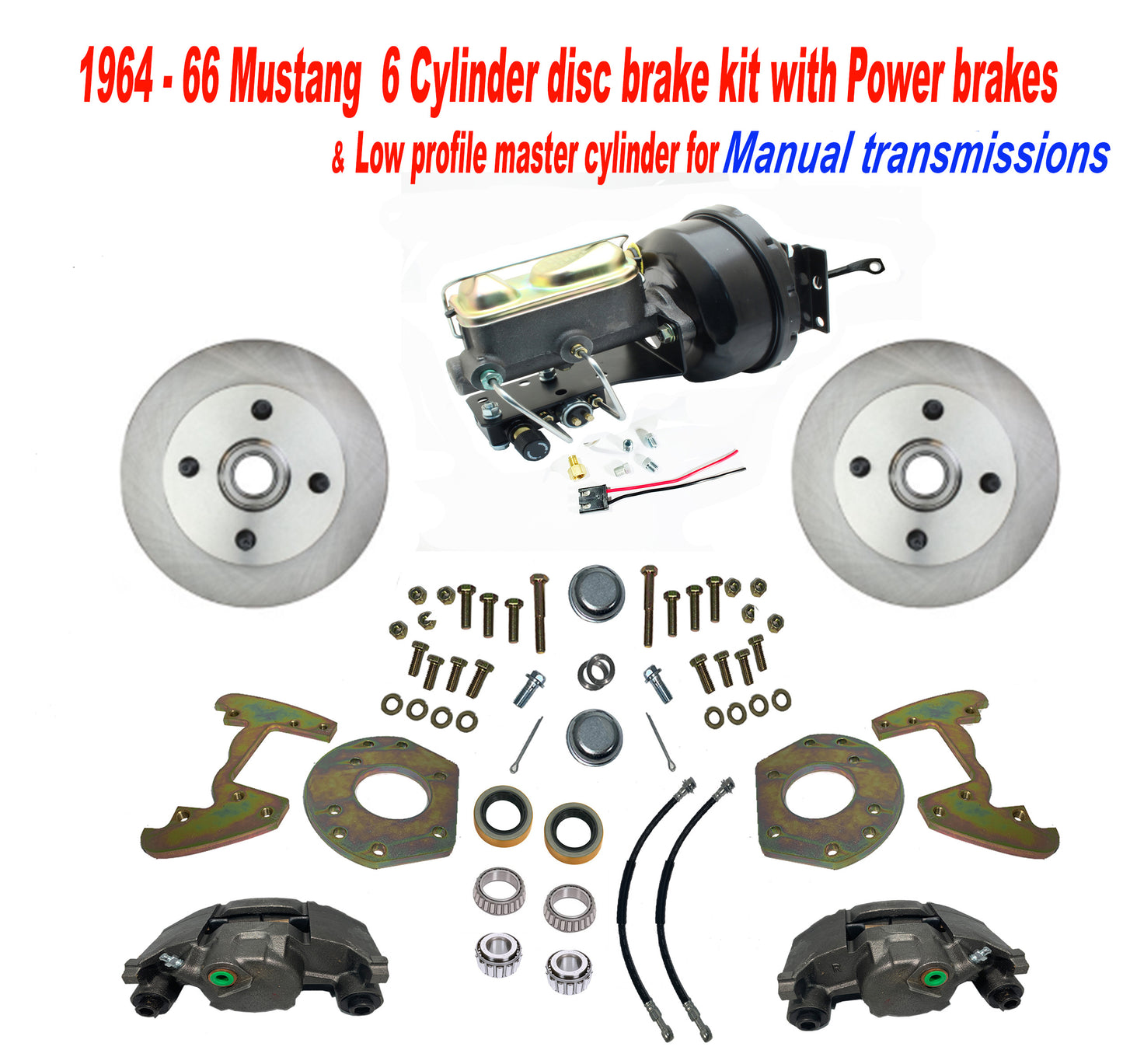 1964-66 Mustang 6 cylinder Front Power Disc Brake kit, Manual Shift