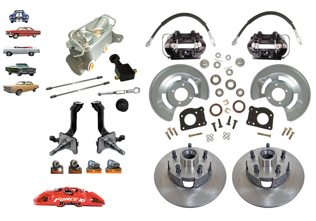 1962-69 Falcon, Fairlane, Comet Front Disc Brake Kit with V8 Spindles - Force 10 Brakes