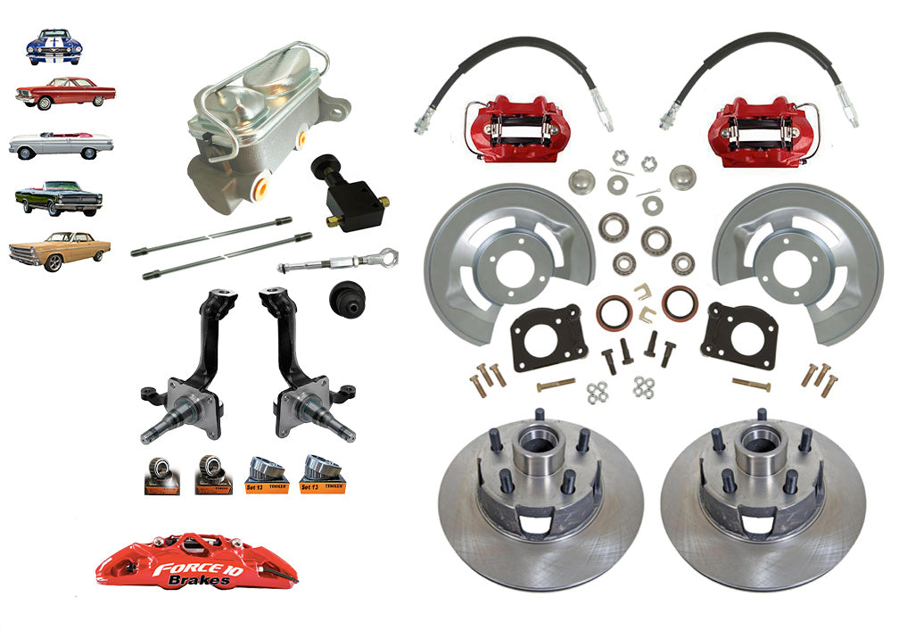 1962-69 Falcon, Fairlane, Comet Front Disc Brake Kit with V8 Spindles - Force 10 Brakes