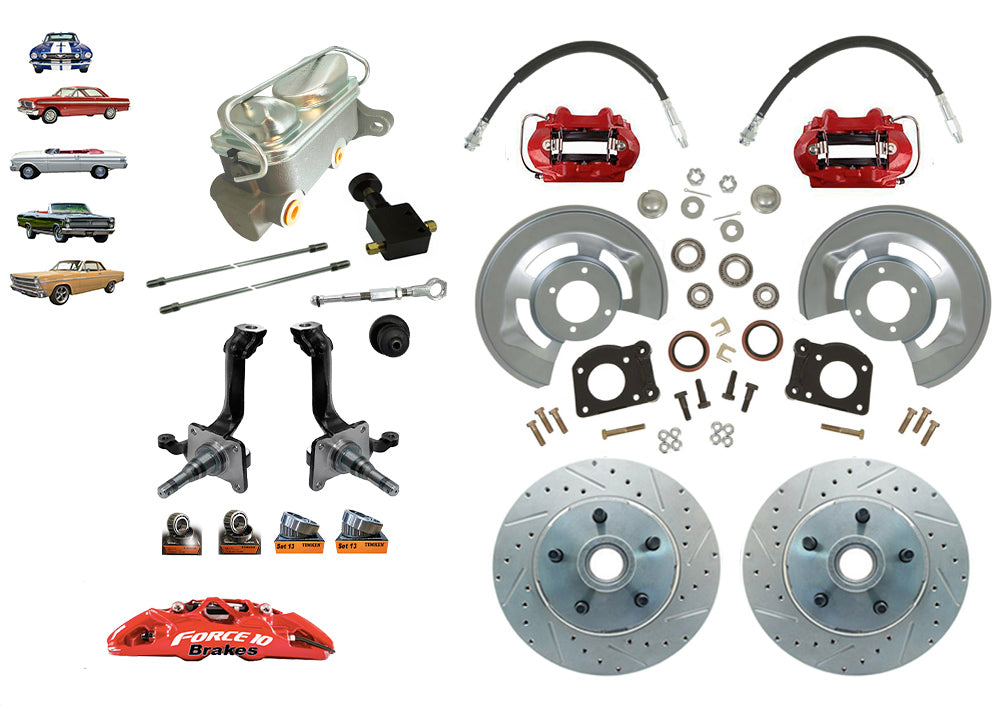 1962-69 Falcon, Fairlane, Comet Front Disc Brake Kit with V8 Spindles - Force 10 Brakes