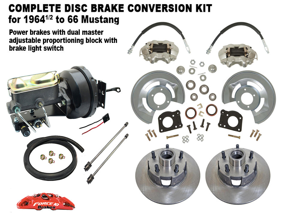 1964-66 Mustang Manual Transmission Front Power Disc Brake Upgrade Kit 11" Drilled Rotors - Force 10 Brakes