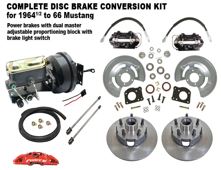 1964-66 Mustang Manual Transmission Front Power Disc Brake Upgrade Kit 11" Drilled Rotors - Force 10 Brakes