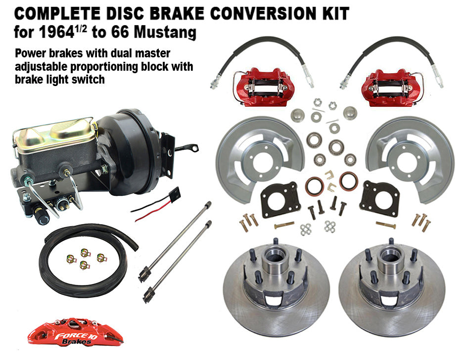 1964-66 Mustang Manual Transmission Front Power Disc Brake Upgrade Kit 11" Drilled Rotors - Force 10 Brakes