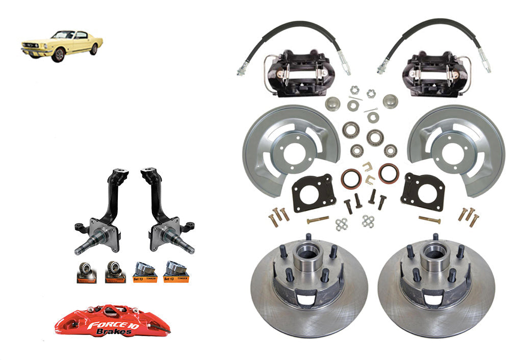 1964-69 Mustang Front Disc Brake Kit with big bearing V8 Spindles - Force 10 Brakes