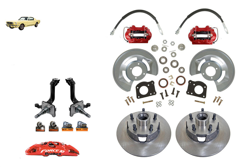 1964-69 Mustang Front Disc Brake Kit with big bearing V8 Spindles - Force 10 Brakes
