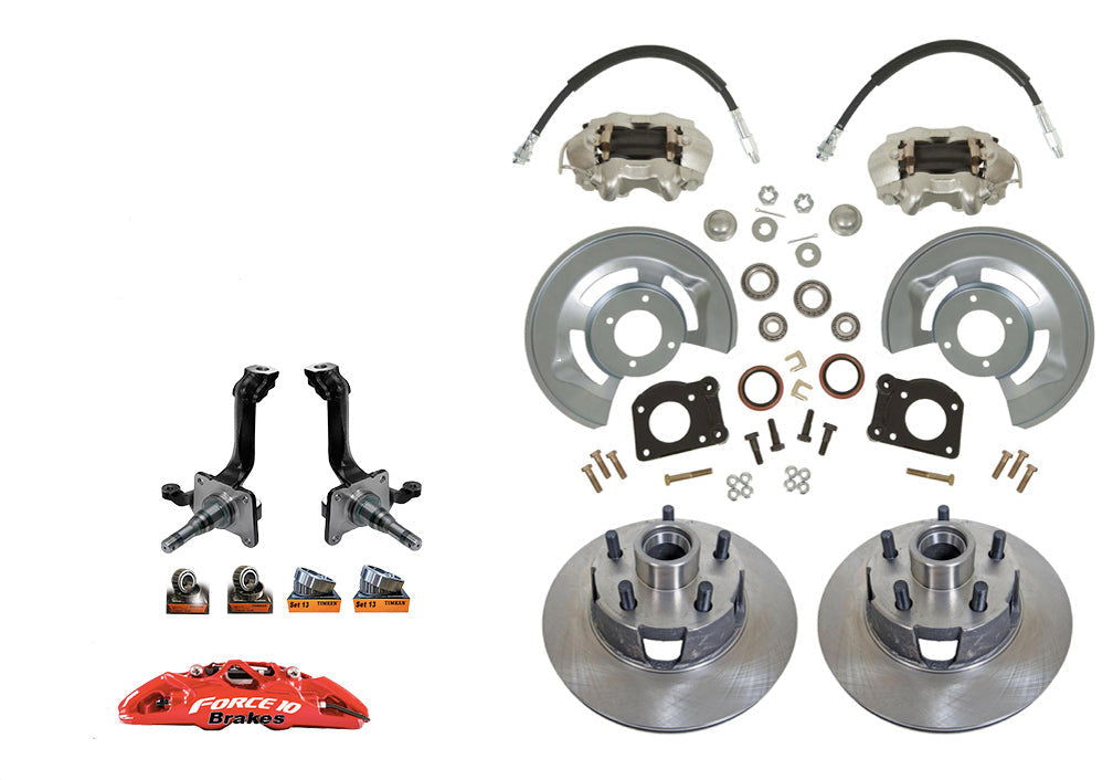 1964-69 Mustang Front Disc Brake Kit with big bearing V8 Spindles - Force 10 Brakes