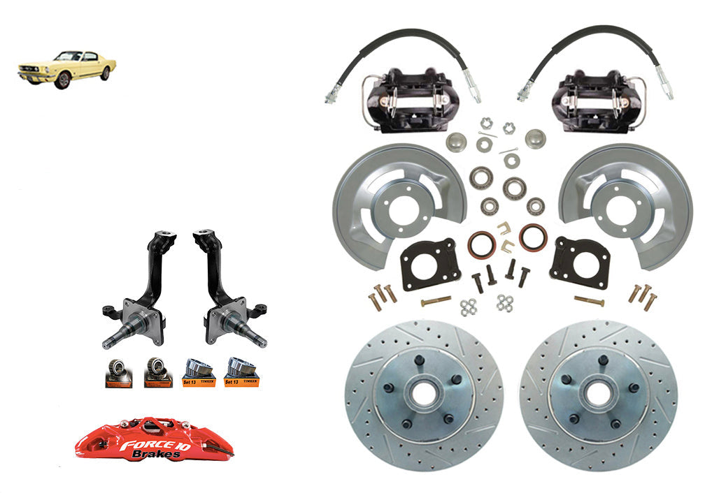 1964-69 Mustang Front Disc Brake Kit with big bearing V8 Spindles - Force 10 Brakes