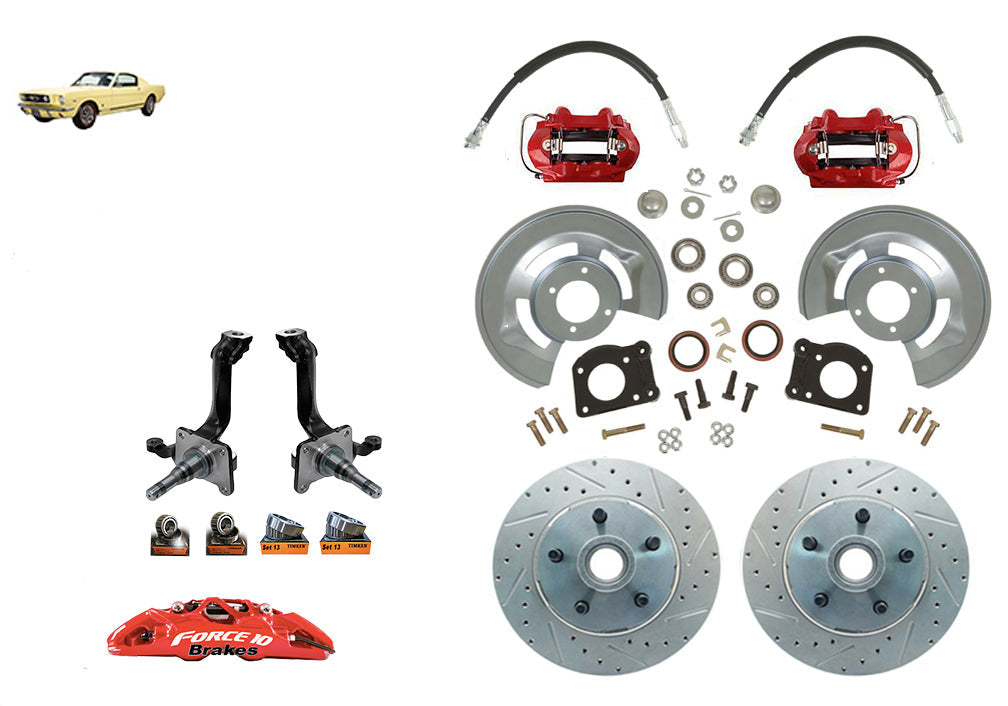 1964-69 Mustang Front Disc Brake Kit with big bearing V8 Spindles - Force 10 Brakes