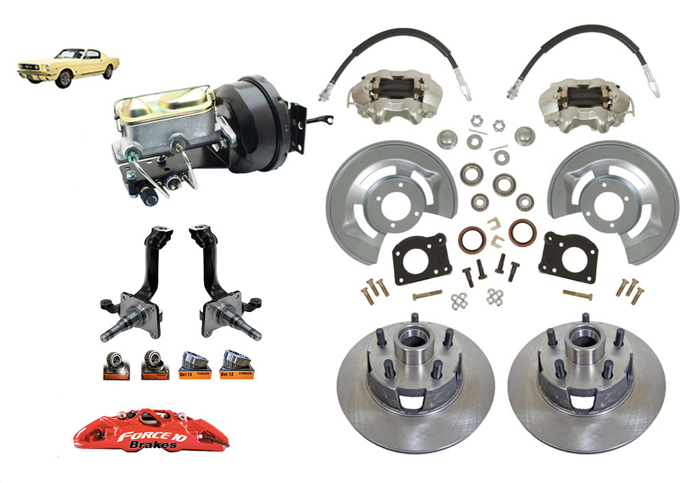 1964-66 Mustang Power Disc Brake kit -New V8 Spindles, Manual Shift