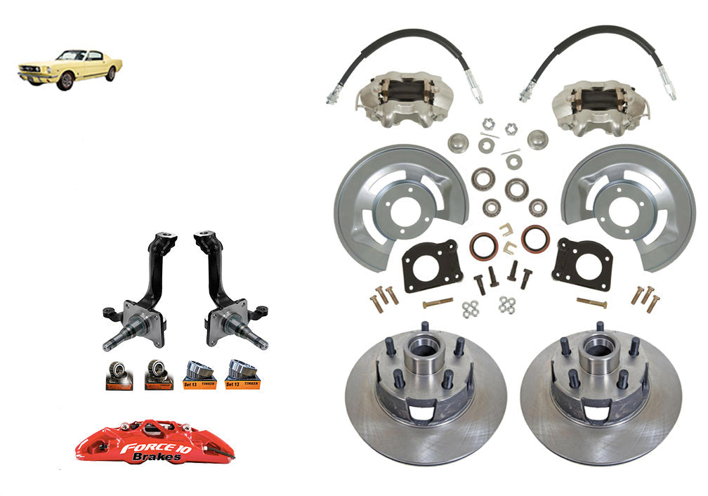 1964-69 Mustang Front Disc Brake Kit with big bearing V8 Spindles - Force 10 Brakes