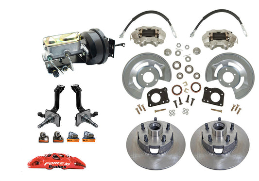1964-66 Mustang Front Power Disc Brake Kit New V8 Spindles, Manual shift - Force 10 Brakes