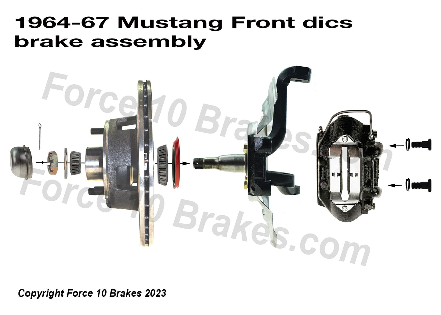 1964-66 Mustang Power Front Disc Brake -11" rotors, Auto Transmission - Force 10 Brakes