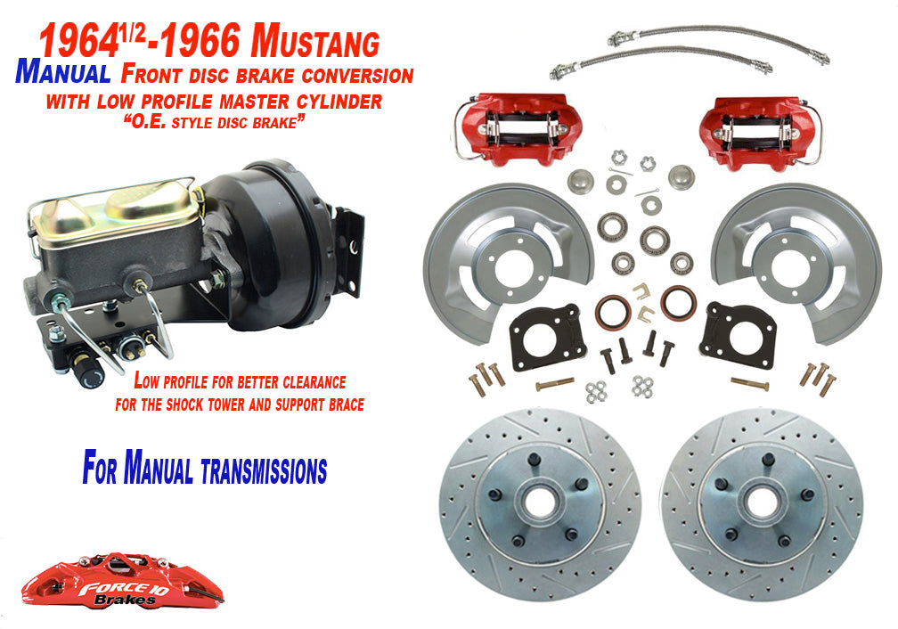 1964-66 Mustang Manual Transmission Front Power Disc Brake Upgrade Kit 11" Drilled Rotors - Force 10 Brakes