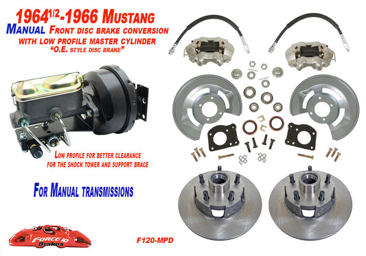 1964-66 Mustang Manual Transmission Front Power Disc Brake Upgrade Kit  11" Drilled Rotors - Force 10 Brakes
