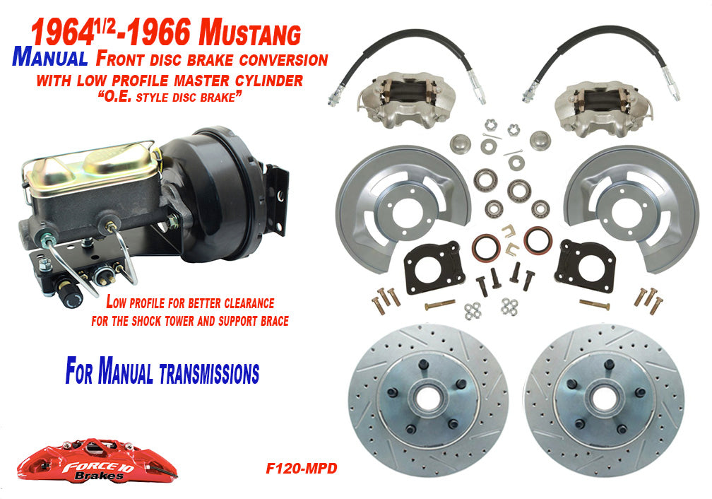 1964-66 Mustang Manual Transmission Front Power Disc Brake Upgrade Kit 11" Drilled Rotors - Force 10 Brakes
