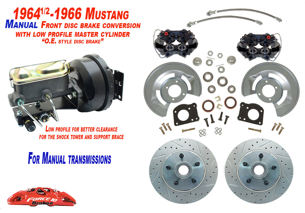 1964-66 Mustang Manual Transmission Front Power Disc Brake Upgrade Kit 11" Drilled Rotors - Force 10 Brakes
