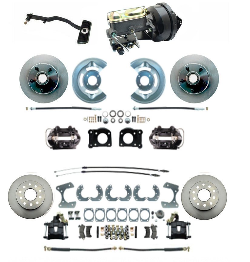 1967–69 Mustang Power Disc Brake Conversion Kit – Complete Front & Rear with 9" Booster & Drilled Rotors (Fits 8" & 9" Rear Axles, Automatic Trans) - Force 10 Brakes