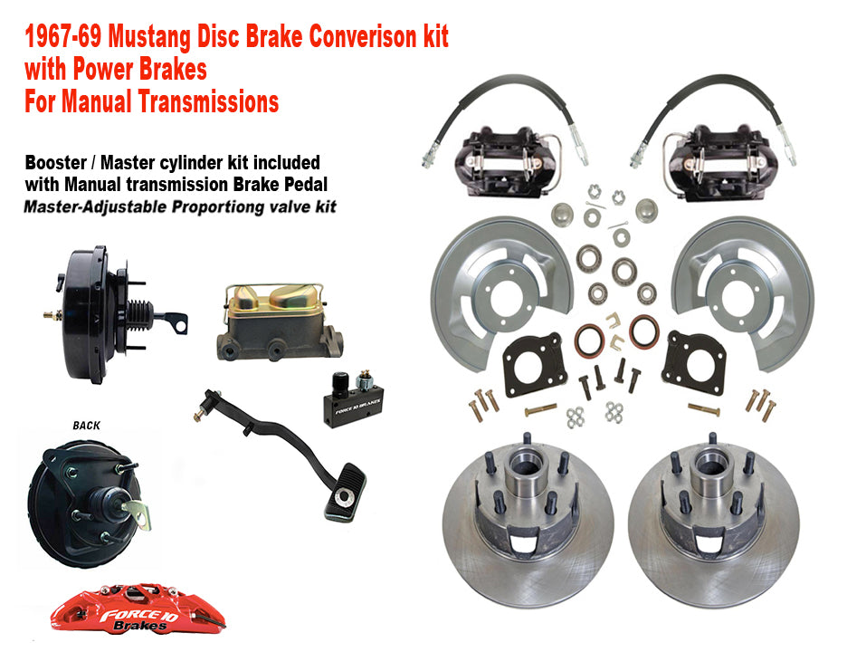 Front Power Disc Brake Conversion Kit – Fits 1967–69 Mustang & Cougar | Auto Trans - Force 10 Brakes