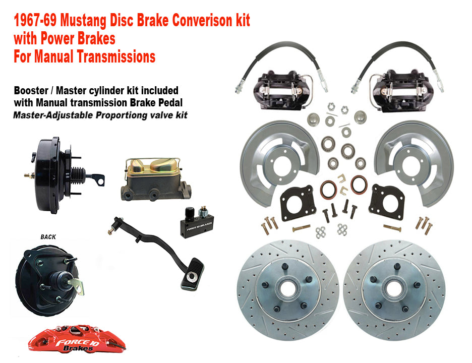 Front Power Disc Brake Conversion Kit – Fits 1967–69 Mustang & Cougar | Auto Trans - Force 10 Brakes