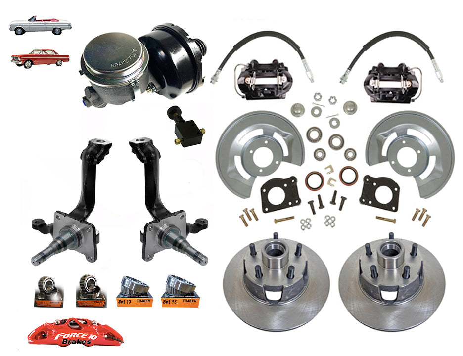 1963-69 Falcon, Ranchero, Comet  5-Lug Power Disc Brake Conversion Kit V8 Spindles - Force 10 Brakes