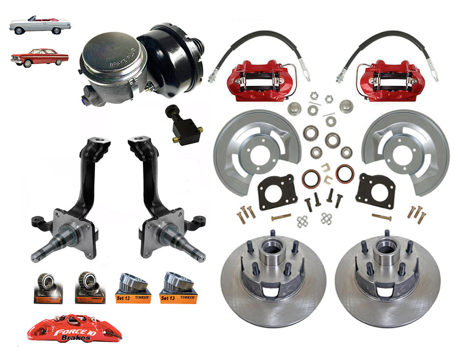 1963-69 Falcon, Ranchero, Comet  5-Lug Power Disc Brake Conversion Kit V8 Spindles - Force 10 Brakes