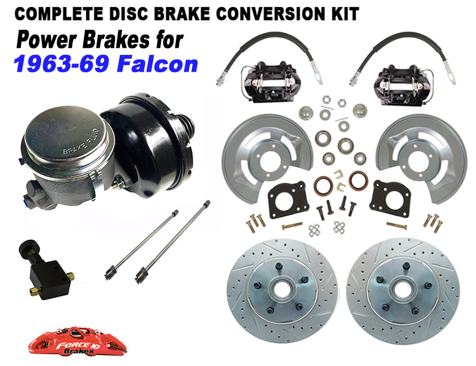1963-69 Ford Falcon 5-Lug Power Disc Brake Kit , 5 lug, 11.25" rotors - Force 10 Brakes