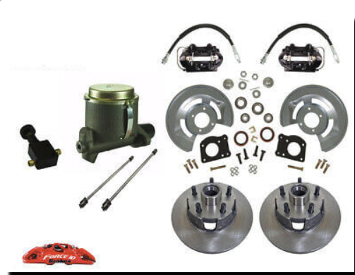 1964-66 Mustang Front Disc Brake Conversion Kit with 11" XD Rotors - Black Calipers - Force 10 Brakes