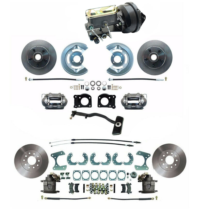 1967–69 Mustang Power Disc Brake Conversion Kit – Complete Front & Rear with 9" Booster & Drilled Rotors (Fits 8" & 9" Rear Axles, Automatic Trans) - Force 10 Brakes