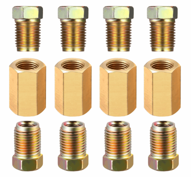 1/4 brake line, 7/16-24 Inverted Flare Fittings & brass Unions, 12 pcs.