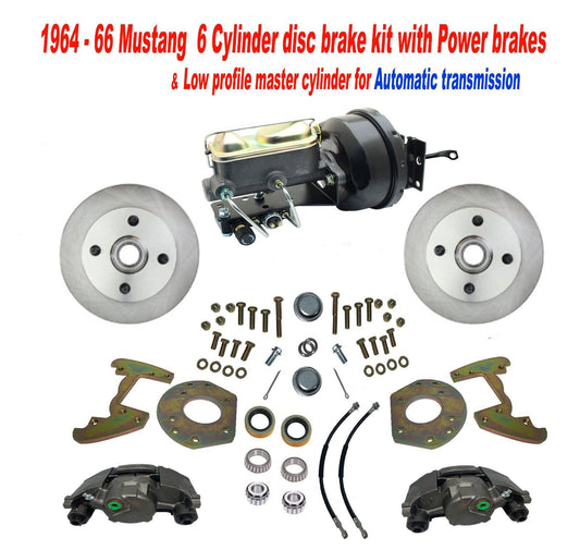 1964-66 Mustang 6-Cylinder 4-Lug Power Disc Brake Kit - Aluminum Master - Automatic shift - Force 10 Brakes
