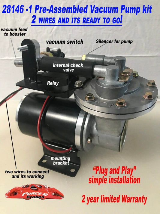Brake Booster Vacuum Pump Kit, Piston style, Fully Assembled  "PLUG & PLAY" - Force 10 Brakes