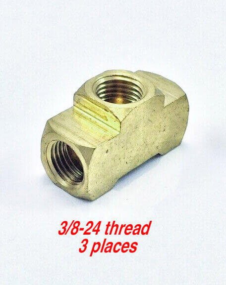 3/16" Brass Tee 3/8-24 All 3 holes, Flared Brake Line 1pc