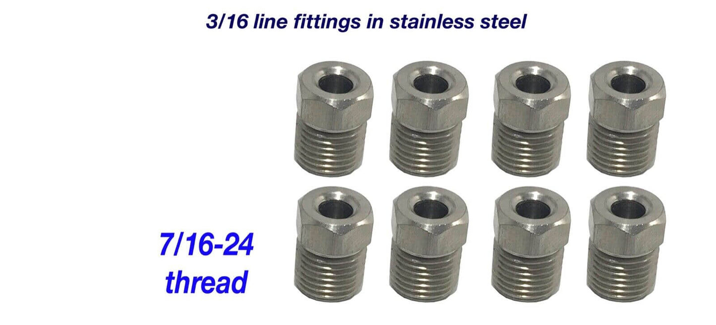 7/16-24 Inverted Flare STAINLESS STEEL Tube Nut for 3/16 Brake Line (8 pack)