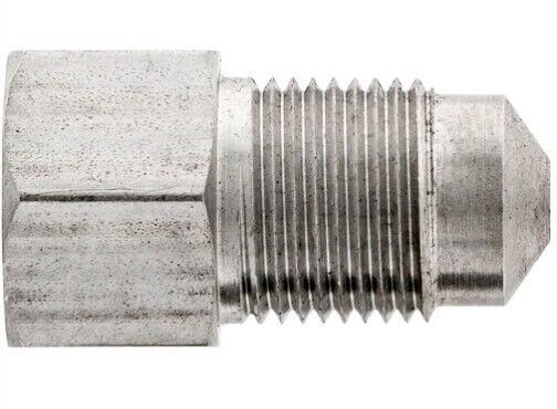 Metric Tube Adapter 3/8-24 inverted flare (F) to 12 x1.0 Bubble flare (M), Stainless