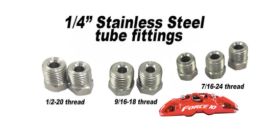 Stainless Steel Brake Line Fitting Kit for 1/4" tube, Inverted Flare SAE , USA - Force 10 Brakes