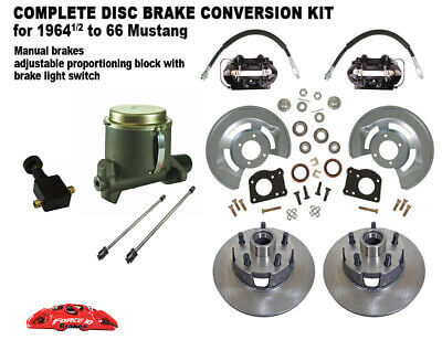 1964-66 Mustang Front Disc Brake Conversion Kit with 11" XD Rotors - Black Calipers - Force 10 Brakes