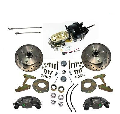 1964-66 Mustang 6 cylinder front Power disc kit, 4 lug, lo profile Master, Manual Transmission