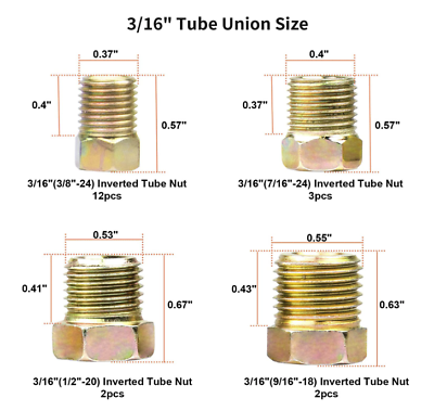 3/16" & 1/4" tube, Inverted Flare Stainless Steel Brake Line Fitting Kit 22 pcs