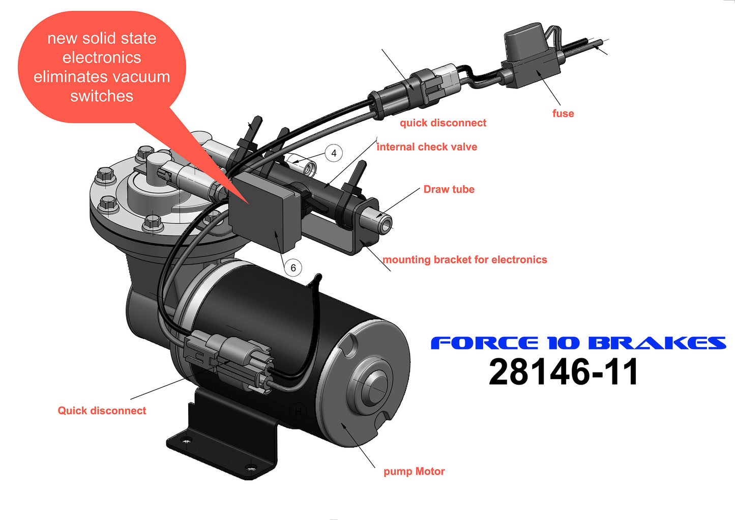 Brake Booster vacuum pump. Eliminates hard pedals, NEW Design