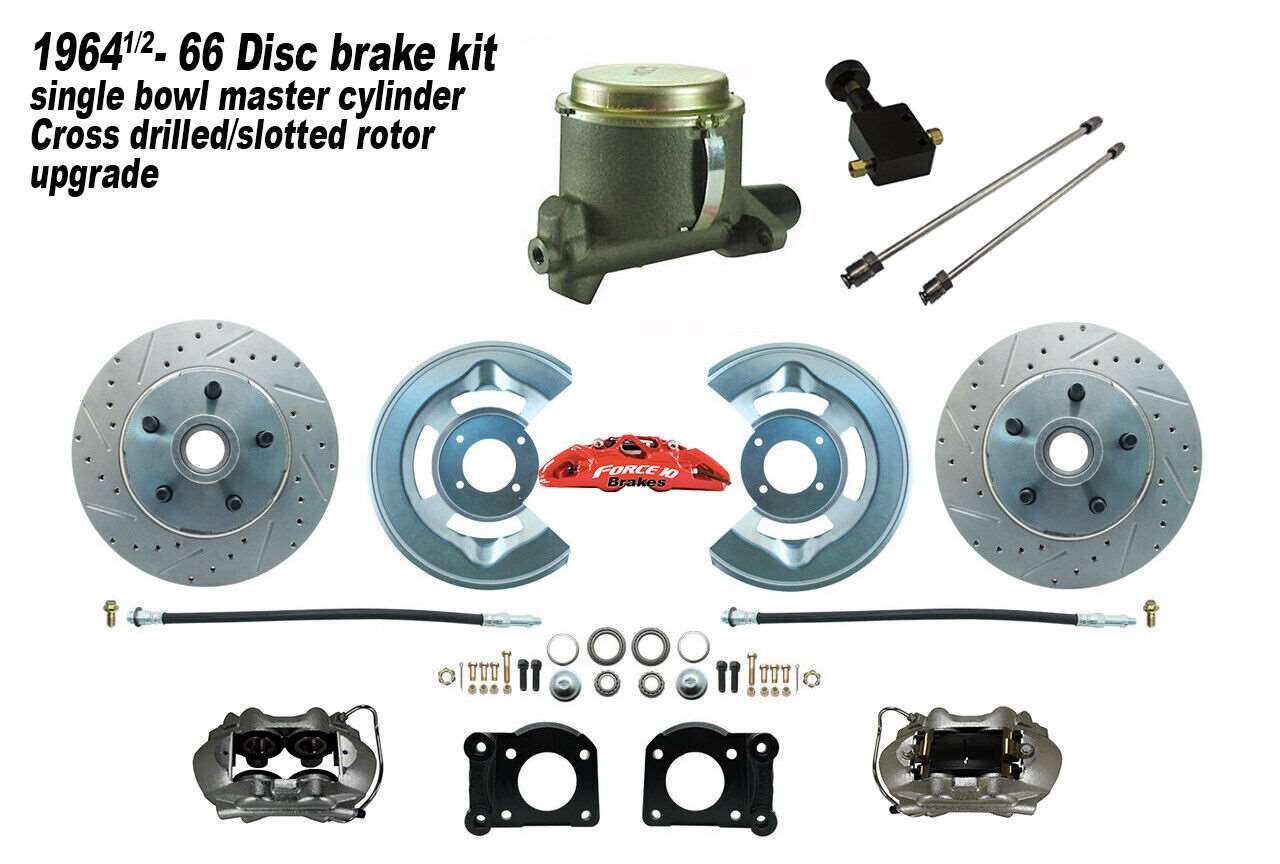 1964-66 Mustang Front Disc Brake Kit, single bowl master -Cross Drilled Rotors