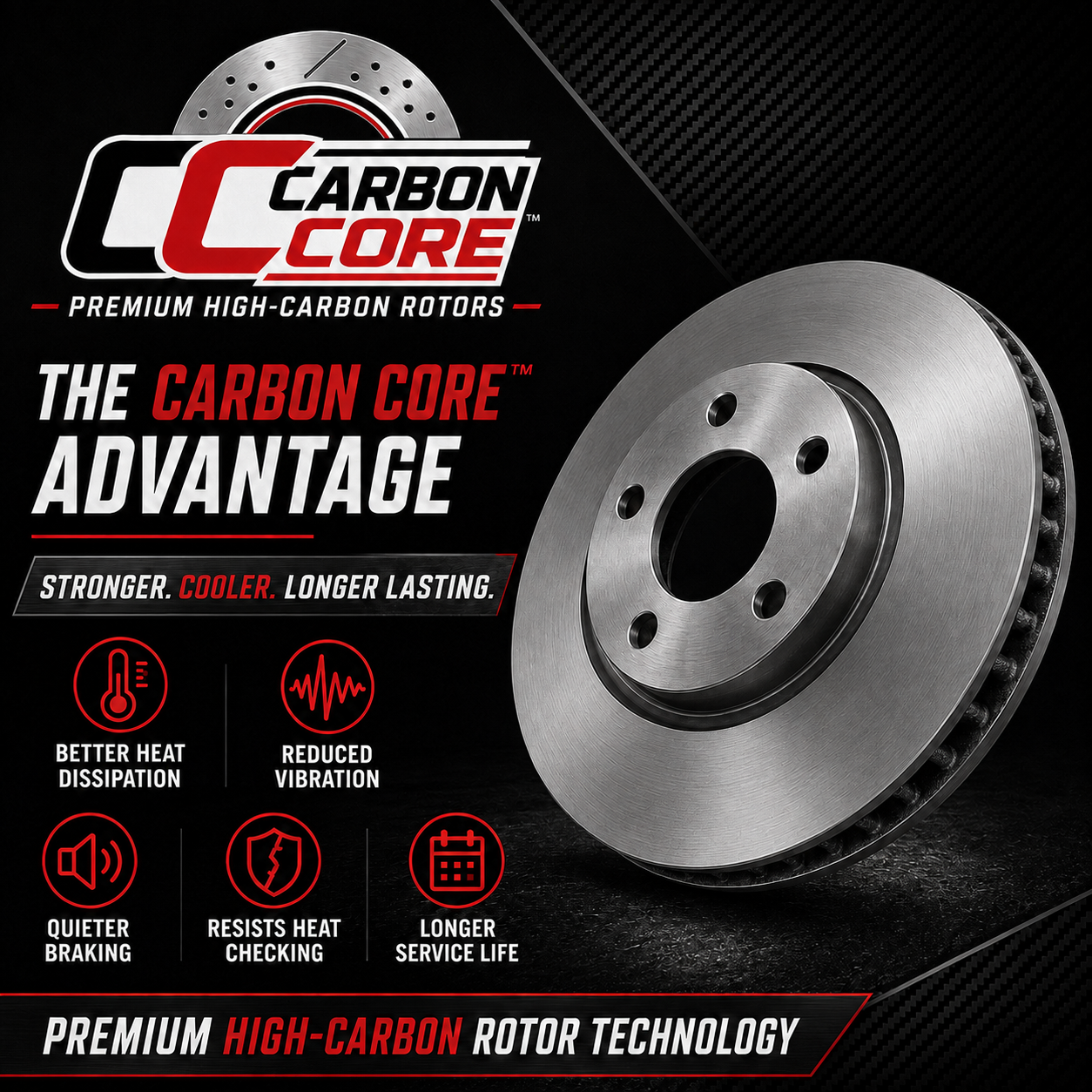64-67 Mustang Front Hi Carbon plain finish Rotors, "Carbon Core" material