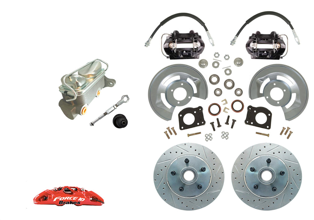1969 Falcon Front Disc Brake Kit -11" Drilled Rotors-Dual Bowl Master Cylinder - Force 10 Brakes