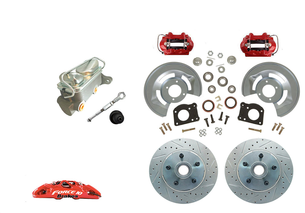 1969 Falcon Front Disc Brake Kit -11" Drilled Rotors-Dual Bowl Master Cylinder - Force 10 Brakes