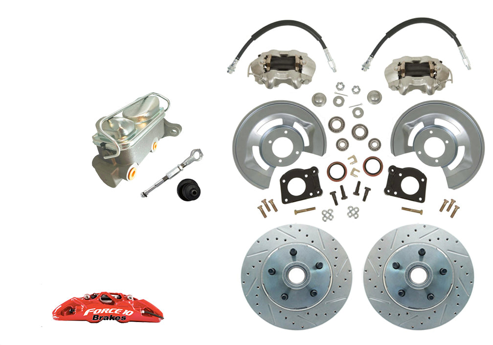 1969 Falcon Front Disc Brake Kit -11" Drilled Rotors-Dual Bowl Master Cylinder - Force 10 Brakes