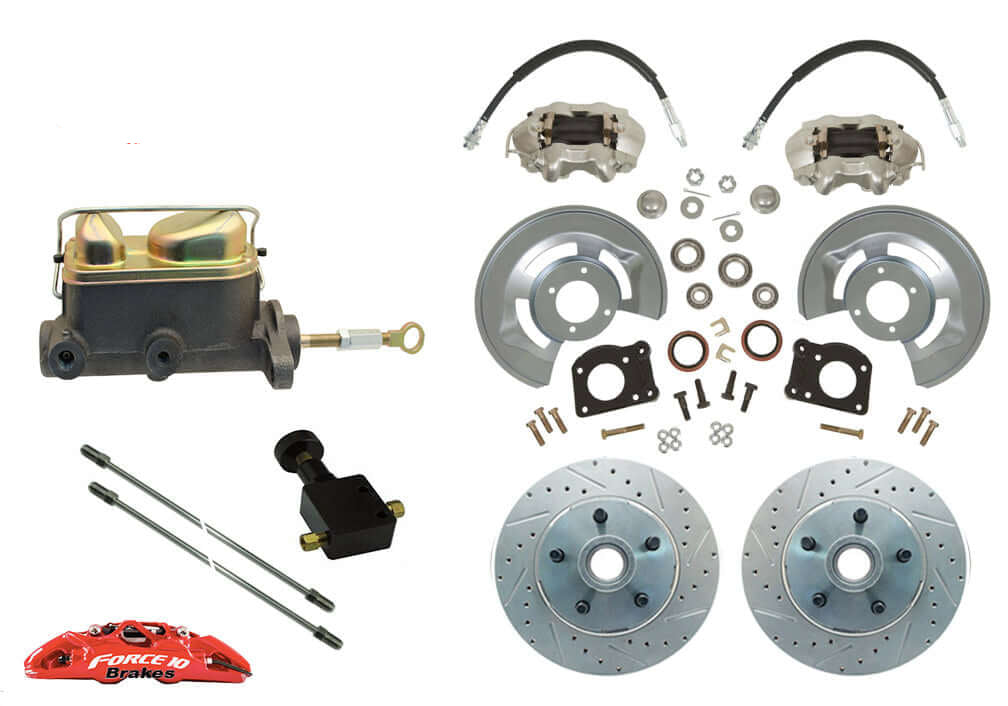 1964-66 Mustang, Fairlane,  Front Disc Brake Kit, dual bowl Master XD rotors Force 10 Brakes