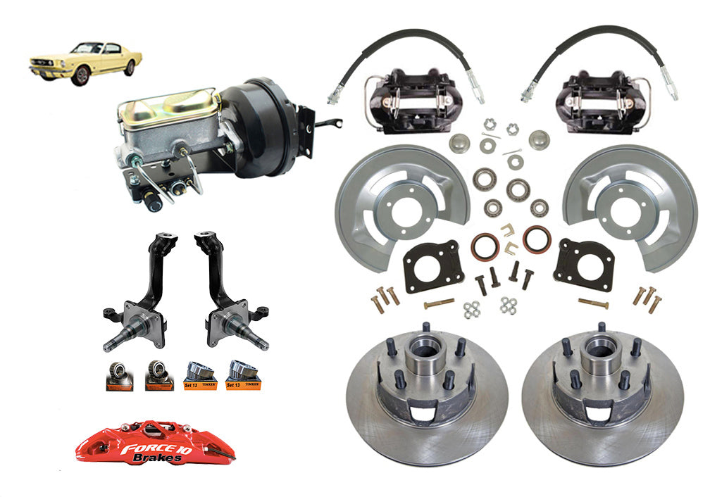 1964-66 Mustang Front Power Disc Brake Kit New V8 Spindles, Manual shift